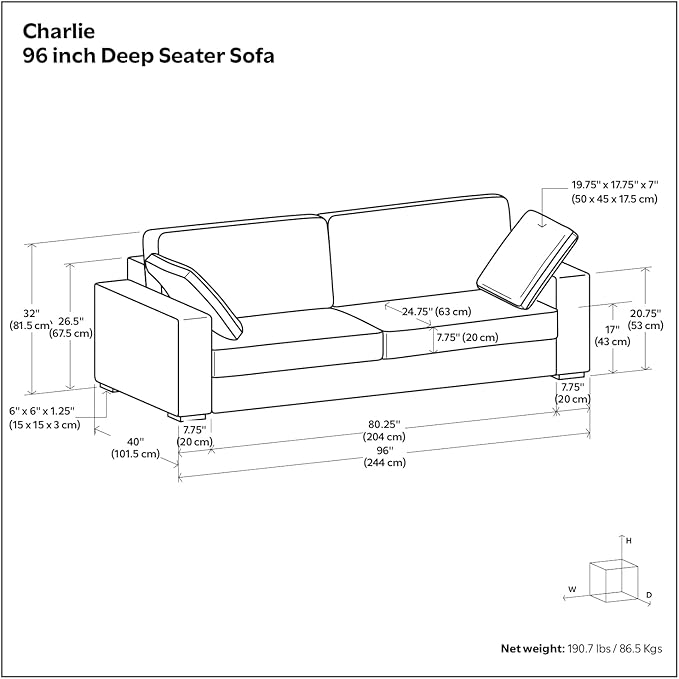 SIMPLIHOME Charlie Sofa in 100% Recycled Polyester Tightly Woven Performance Fabric, Cream, 96-inches Wide, Handcrafted Contemporary Style Sofa for Living Room or Couch for Family Room
