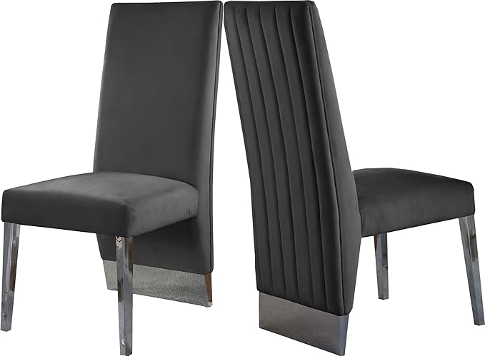Meridian Furniture Porsha 19" H Velvet Dining Chair in Gray (Set of 2)