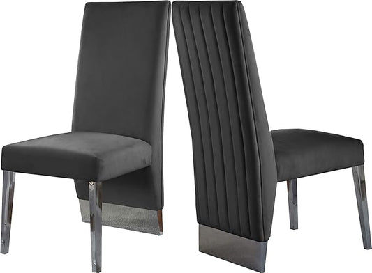 Meridian Furniture Porsha 19" H Velvet Dining Chair in Gray (Set of 2)