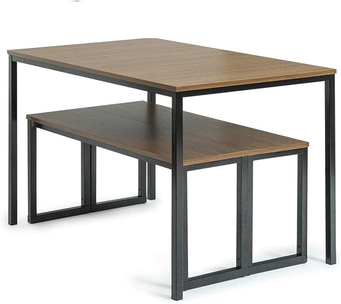 Zinus 48 Inch Louis Metal Frame Dining Table with Benches, 3 Piece Dining Set, Easy Assembly, Brown