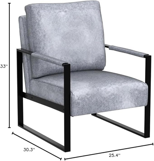 Container Furniture Classic Mid Century Modern Accent Chair with Durable Square Metal Frame, Armchair for Living Room, Bedroom, Home Office in Spotted Microfiber Upholstery, Grey