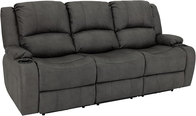 RecPro Charles Powered Triple RV Wall Hugger Recliner | Drop Down Console | RV Furniture with Upgraded 2023 Fabric (Gunmetal, 80")
