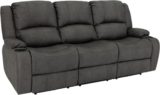RecPro Charles Powered Triple RV Wall Hugger Recliner | Drop Down Console | RV Furniture with Upgraded 2023 Fabric (Gunmetal, 80")