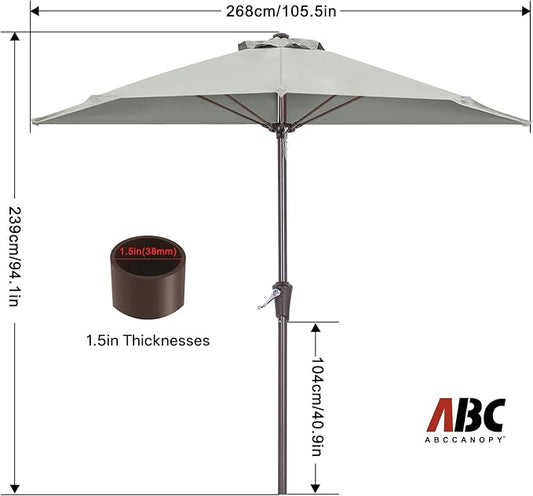 ABCCANOPY Patio Umbrella 9FT - Outdoor Half Umbrellas for Patio, Backyard, Garden, Deck (Light Gray)