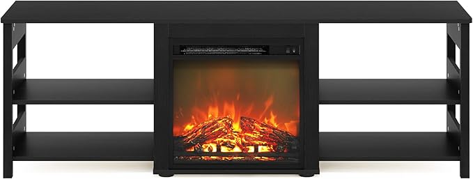 Furinno Classic 70 Inch TV Stand with Fireplace, Americano