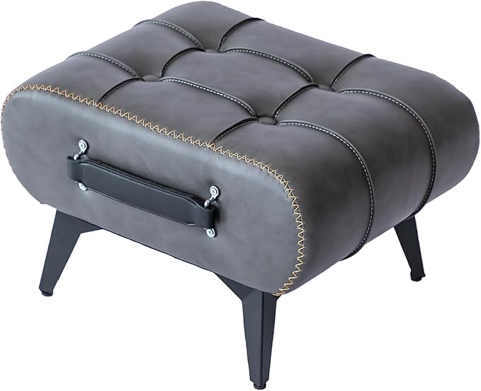 Small Footstool Ottoman - Stylish and Functional Faux Leather Footrest for Extra Seating in Living Room, Entryway, or Office
