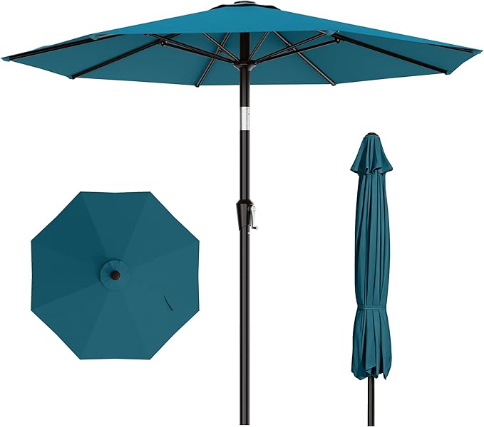 AreShark 10 FT Outdoor Patio Umbrella, Patio Table Umbrella with Push Button Tilt and Crank, Outdoor Patio Umbrellas with 8 Fiberglass Ribs, Patio Umbrellas for Market, Garden, Pool (Lake Blue)