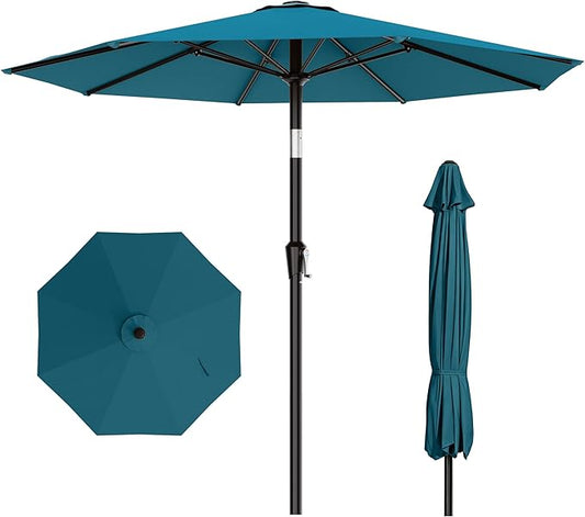 AreShark 10 FT Outdoor Patio Umbrella, Patio Table Umbrella with Push Button Tilt and Crank, Outdoor Patio Umbrellas with 8 Fiberglass Ribs, Patio Umbrellas for Market, Garden, Pool (Lake Blue)