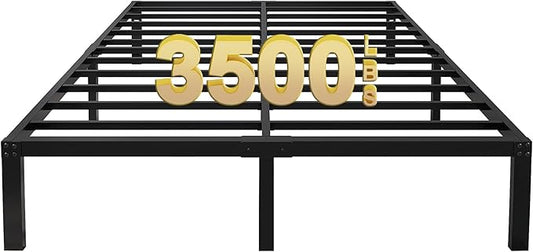 14 Inch Tall 3500lbs Heavy Duty Metal Bed Frame/with Storage/Mattress Foundation/Steel Slats Platform/Noise Free/No Box Spring Needed,Cal King