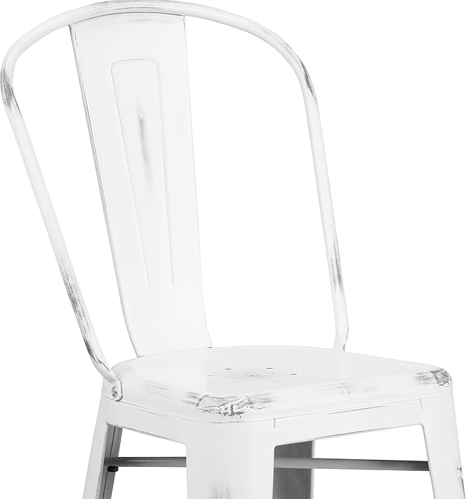 Flash Furniture Blake Commercial Grade 4 Pack 30" High Distressed White Metal Indoor-Outdoor Barstool with Back
