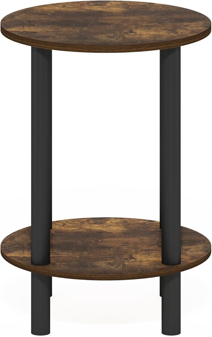 Furinno Turn-N-Tube Side Table, 2-Tier Round End Table, Toolless Assembly Night Stand, Bedside Table with Open Shelf, for Living Room, Bedroom, Amber Pine