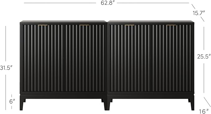 Nathan James Jasper Modern Sideboard, TV Stand with Fluted Doors, Accent Storage for Kitchen or Living Room, Black Oak, Set of 2