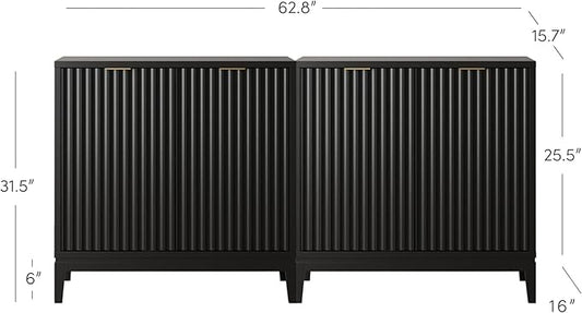 Nathan James Jasper Modern Sideboard, TV Stand with Fluted Doors, Accent Storage for Kitchen or Living Room, Black Oak, Set of 2