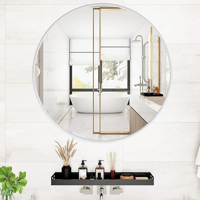 Muzilife 24" Round Mirror, Bathroom Circle Mirror, Silver Wall Mirrors with Modern Brushed Metal Frame, Suitable for Wall Hanging Decoration, Living Room, Bedroom