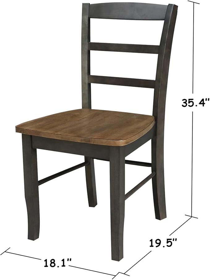 IC INTERNATIONAL CONCEPTS Set of 2 Solid Wood Madrid Ladderback Chairs in Hickory/Washed Coal