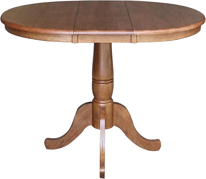 IC INTERNATIONAL CONCEPTS 36" Solid Wood Round Extension Dining Table with 4 Chairs in Oak