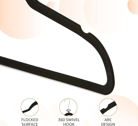 Amazon Basics Slim Velvet Non-Slip Space Saving Suit Clothes Hangers for Closet Organization, Black/Silver, 30-Pack