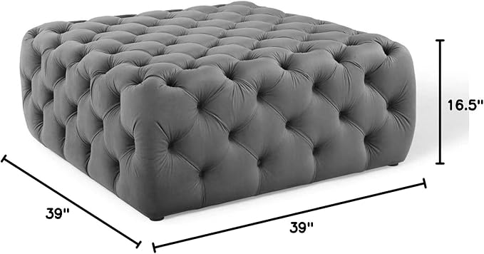 Modway EEI-3774-GRY Anthem Tufted Button Large Square Performance Velvet Ottoman, Gray