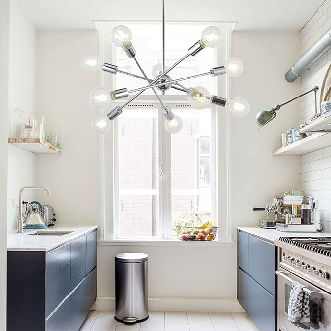 BONLICHT Sputnik Chandelier Chrome 10 Lights Pendant Lighting Modern Sputnik Light Vintage Ceiling Light Fixture UL Listed