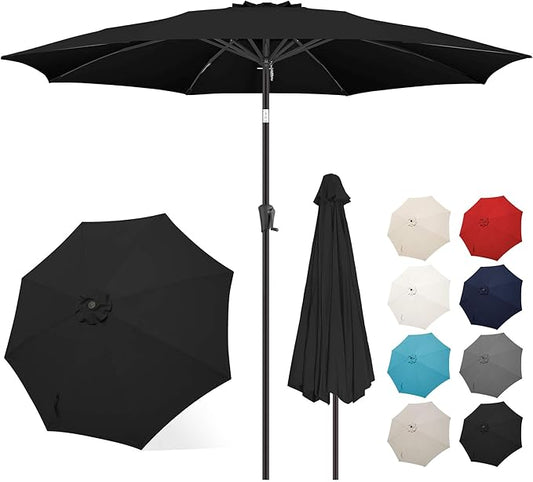 FLAME&SHADE 10 ft Outdoor Market Patio Table Umbrella with Fiberglass Rib Tips and Tilt, Black