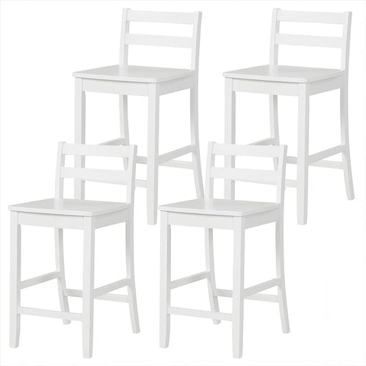 ERGOMASTER Set of 4 Kitchen Island Bar Stools 24 Inch Height with Footrest - 400 lbs Capacity Rubber Wood Counter Stools for Breakfast Nook, Home Pub (White)