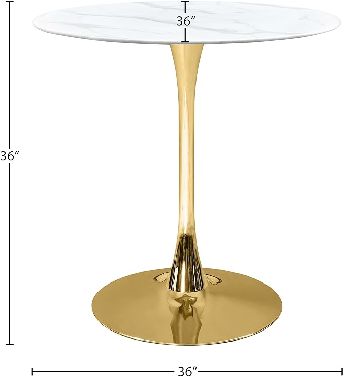 Meridian Furniture 926-T Holly Collection Modern | Contemporary Counter Height Table,10MM Thick Glass with Marble Veneer, 36" Round Faux Marble, Rich Gold Base, 36" W x 36" D x 36" H, Gold