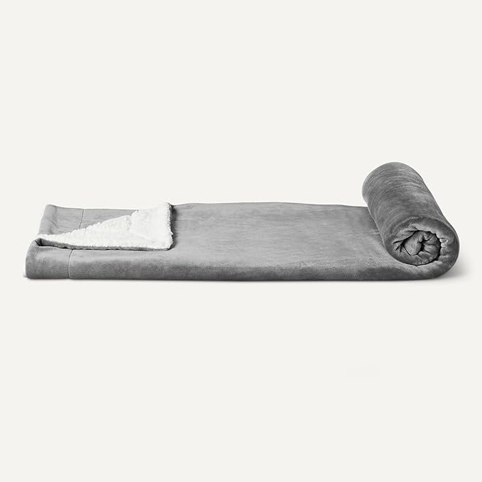 Amazon Basics Reversible Sherpa Throw Blanket, Dark Gray, 50"x60", Ultra Soft, Plush