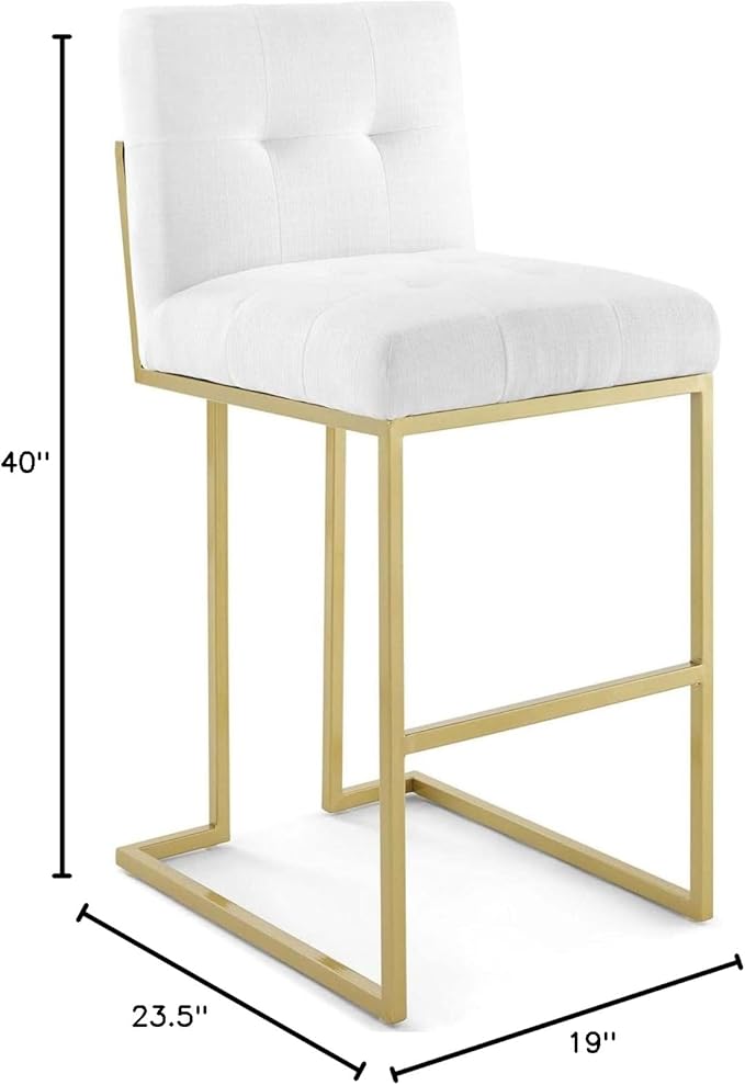 Modway Privy Stainless Steel Upholstered Fabric Bar Stool, Gold White