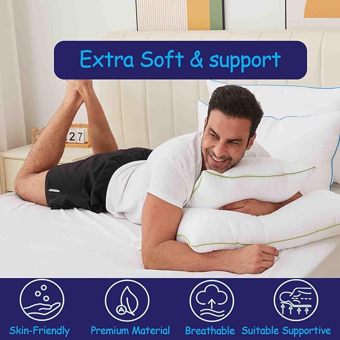 Bed Pillows Queen Size Set of 4,for Sleeping, Adjustable Queen Pillows 4 Pack with Zipper, Cooling Hotel Quality with Premium Soft Down Alternative Fill