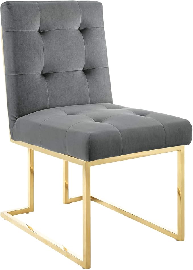 Modway Privy Stainless Steel Performance Velvet Dining Chair Set of 2, Gold Charcoal