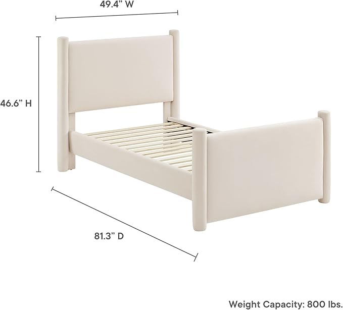 Modway Rael Twin Platform Bed Frame with Upholstered Headboard and Footboard in Alabaster
