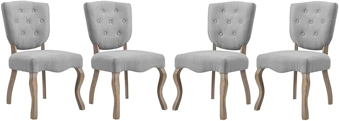 Modway Array French Vintage Tufted Upholstered Fabric Four Dining Chairs in Light Gray