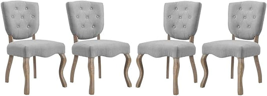 Modway Array French Vintage Tufted Upholstered Fabric Four Dining Chairs in Light Gray