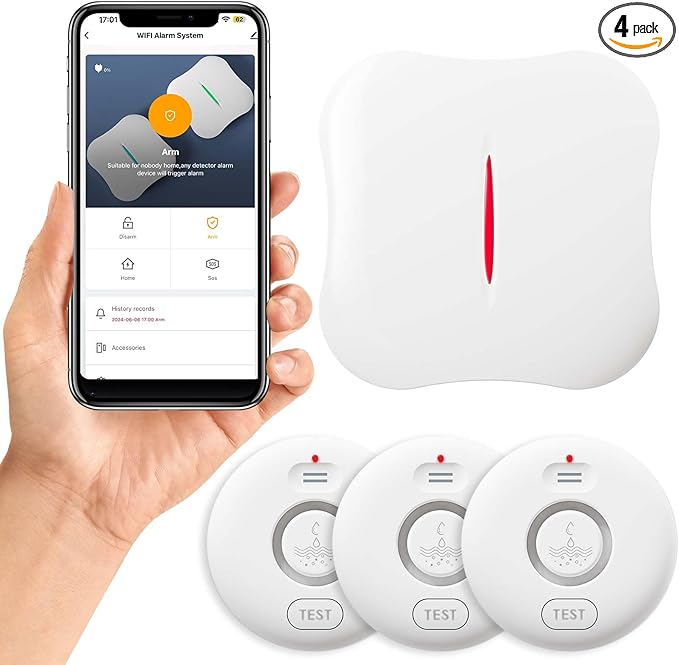 WiFi Water Leak Detectors for Home 3 Pack, Wireless Smart Water Leak Sensor, 120dB Adjustable Water Sensor Alarm Leak Detector, APP Alerts, 3 Water Sensors & 1 Hub for Kitchen, Bathroom, Sink, Laundry