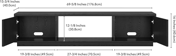 Henn&Hart Fluted TV Stand for TVs up to 78" with 2 Ribbed Side Storage Cabinets and Open Center Storage for Living Room, Family Room, or Office, Natural Black