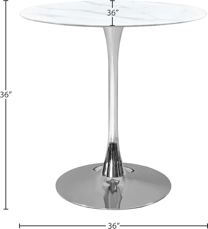 Meridian Furniture 927-T Holly Collection Modern | Contemporary Counter Height Table,10MM Thick Glass with Marble Veneer, 36" Round Faux Marble, Rich Chrome Base, 36" W x 36" D x 36" H, Chrome