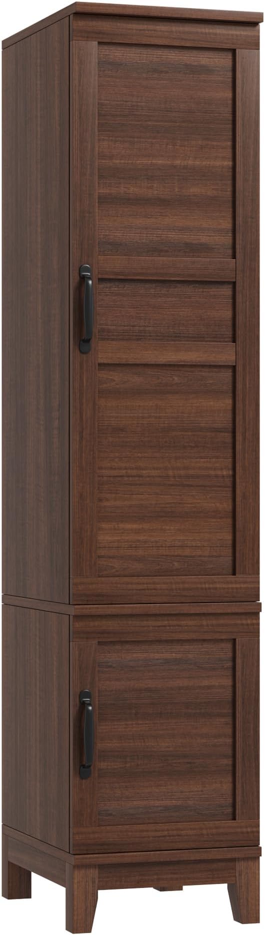 GarveeHome Armoire Wardrobe Closet with 2 Doors, Wooden Wardrobe Cabinet with Hanging Rod, 72 in Narrow Tall Clothing Armoire Cabinet with 18 Adjustable Shelves for Clothes, Bedroom, Walnut