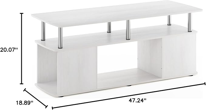 Furinno JAYA TV Stand, 3-Tier Entertainment Center with Open Shelf, TV Console for TV up to 50 Inch with Side Open Storage Compartments, for Living Room, Bedroom, White Oak/Stainless Steel Tubes