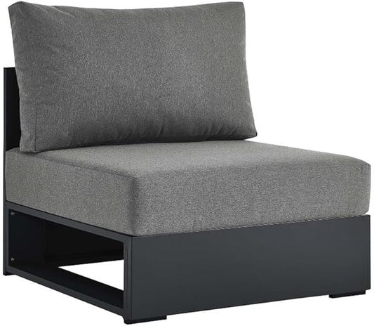Modway Tahoe Aluminum Armless Patio Gray Charcoal Modular Weather-Resistant Cushions-Perfect as Club Outdoor Lounge Chair