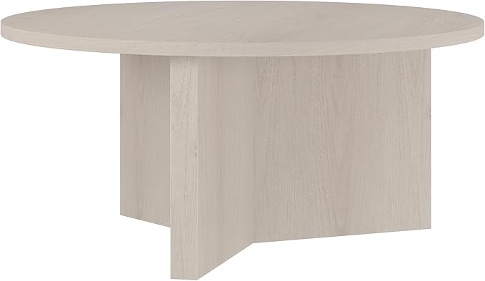 Henn&Hart 36" Round Wood Pedestal Coffee Table for Living Room, Family Room, Office, or Apartment, Beech White