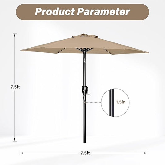 YSSOA 7.5' Patio Umbrella Outdoor Table Market Yard Umbrella with 6 Sturdy Ribs, Tan
