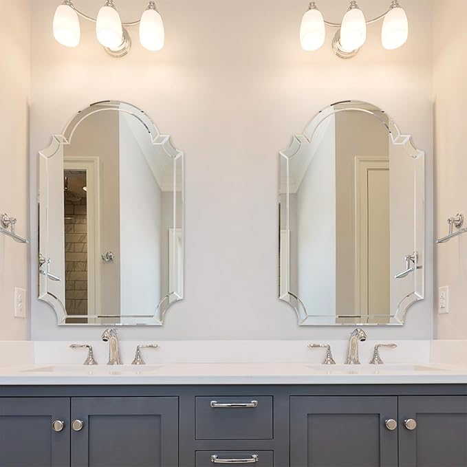 Chende Arched Mirror for Living Room, 28" X 40" Bathroom Wall Mirror with Glass Beveled Edge, Modern Wall Decorative Mirror for Elegant Dining Room, Entryway, Bedroom