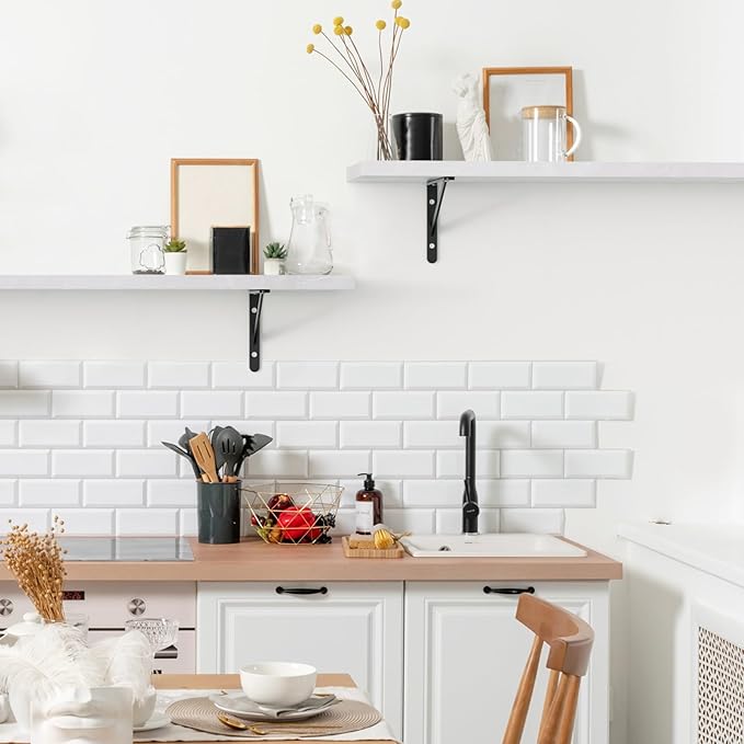 Kaboon 45 inch Long 10 inch Deep Floating Shelves for Wall Set of 2, Large Open Shelves Wall Mounted, Space Saving Home and Commercial Use, White Rock