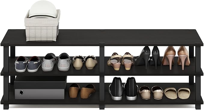 Furinno TURN-S-TUBE Shoe Rack, 3-Tier Shoe Organizer, Shoe Storage Rack with No Tools Assembly, 11.6 x 47.2 x 15.4, for Closet Entryway, Office, Garage, Espresso/Black