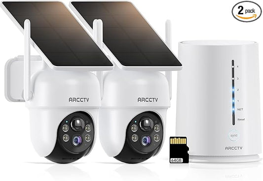 Solar Security Cameras Wireless Outdoor, No Monthly Fee, 2-Camera 2K Home Security Camera System with Base Station, Local Storage, PIR Motion Alerts, Color Night Vision