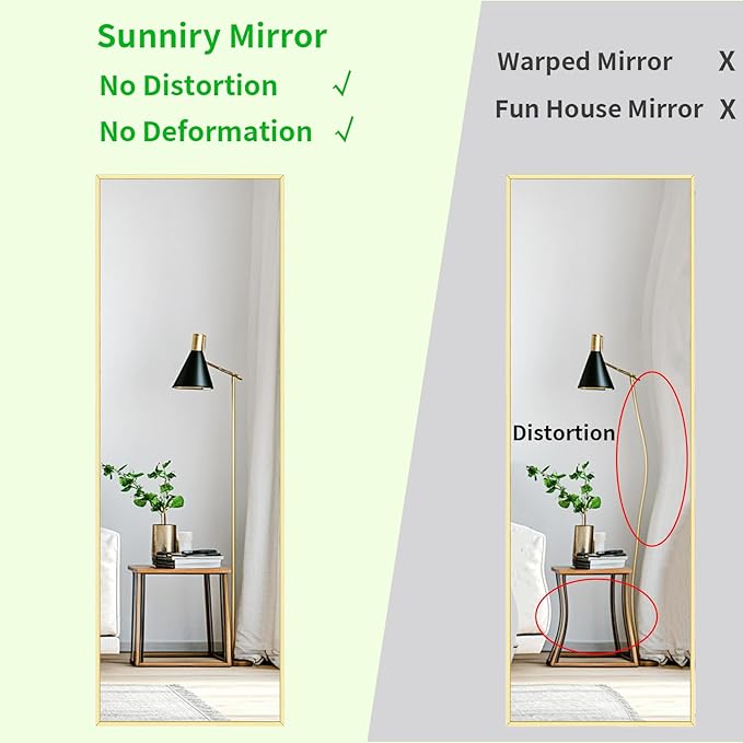 Gold Floor Mirror, Full Body Mirror with Aluminum Metal Frame, Floor Mirrors for Nursery, Baby Room, Entryway, Party, Dressing Room. (48x16 inch, Gold)