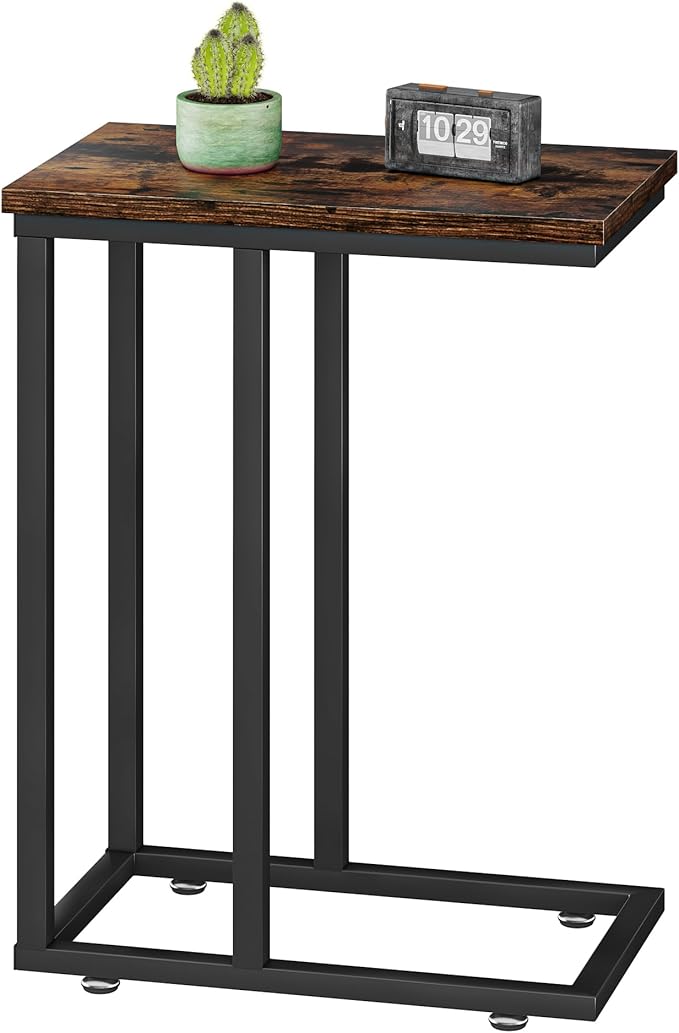 VECELO Universal C-Shaped Side Table, Multi-Functional Snack & TV Tray for Living Room, Bedroom, Brown (1 Set)