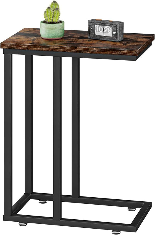 VECELO Universal C-Shaped Side Table, Multi-Functional Snack & TV Tray for Living Room, Bedroom, Brown (1 Set)