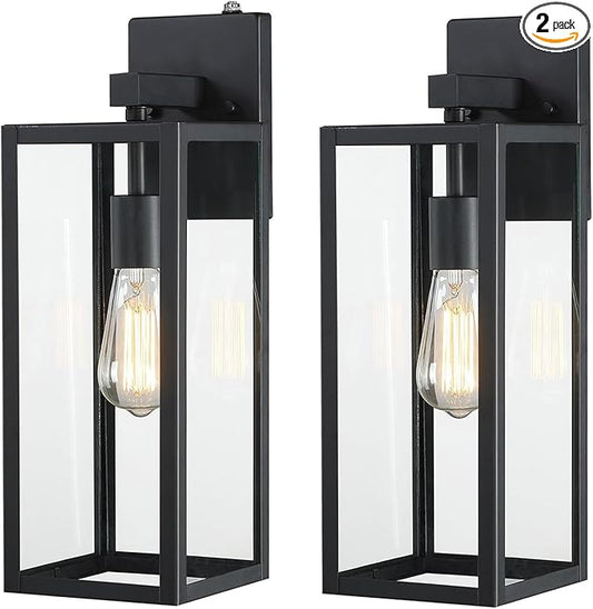 18 Inch Outdoor Wall Light Dusk to Dawn,2 Pack Outdoor Lanterns for Porch,Large Outdoor Sconce Lights with Sensor,Photocell Wall Lantern for Porch Patio Garage