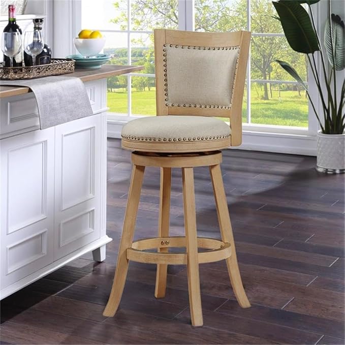 Boraam Melrose Ivory Fabric Swivel Wood Bar Stool - Creme Wire-Brush